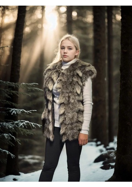 Kadın Kolsuz Hakiki Deri Kürk - Siyah fırsatları