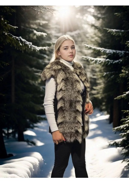 Kadın Kolsuz Hakiki Deri Kürk - Siyah indirimleri