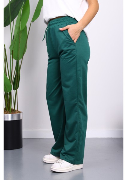 Yeşil Bel Lastikli Iki Iplik Palazzo Eşofman Alt modelleri