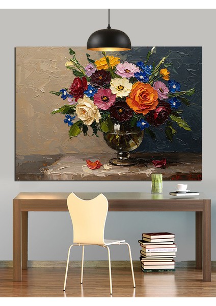 Zarif Buket Canlı Renkli Çiçekler Dekoratif Kanvas - Mdf Ahşap Tablo fiyatları