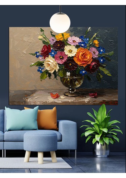 Zarif Buket Canlı Renkli Çiçekler Dekoratif Kanvas - Mdf Ahşap Tablo modelleri