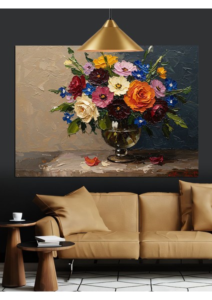 Zarif Buket Canlı Renkli Çiçekler Dekoratif Kanvas - Mdf Ahşap Tablo fırsatları
