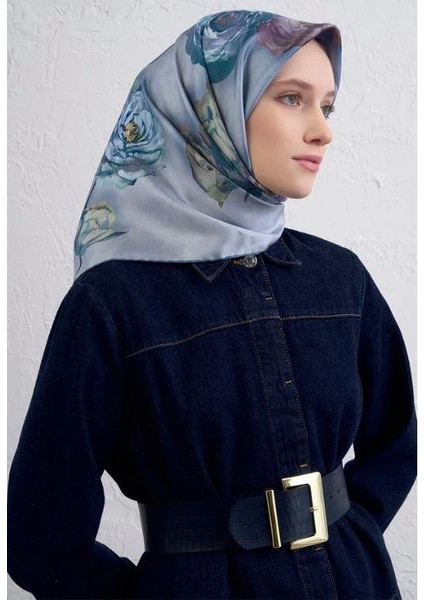 2025 Desenli Saf Ipek Twill Eşarp 9419-07