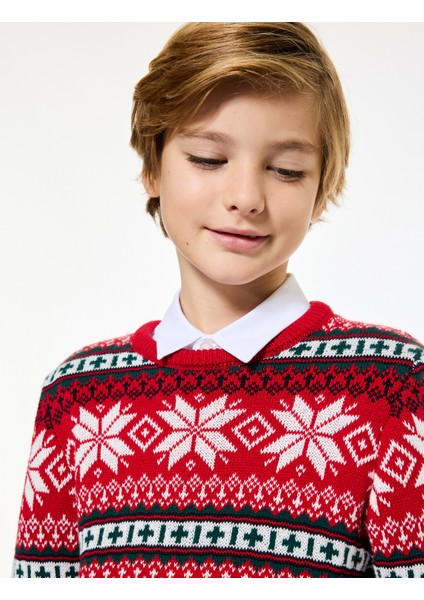 Bisiklet Yaka Uzun Kollu Yılbaşı Desenli Triko Kazak fiyatları