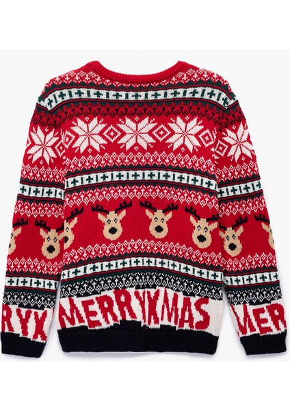 Bisiklet Yaka Uzun Kollu Yılbaşı Desenli Triko Kazak fırsatları