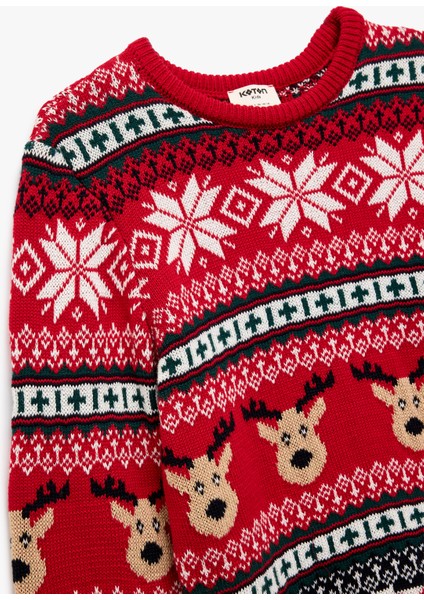 Bisiklet Yaka Uzun Kollu Yılbaşı Desenli Triko Kazak indirimleri