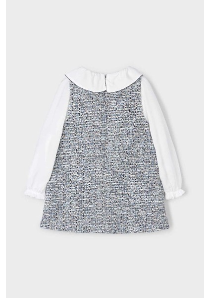 Kız Çocuk Fiyonk Detaylı Tüvit Görünümlü Jile Elbise - Mavi fiyatları