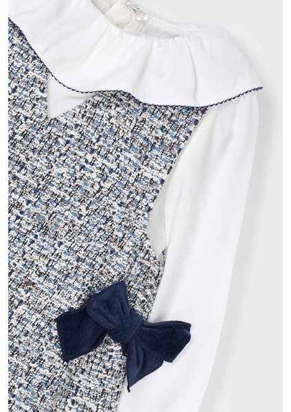 Kız Çocuk Fiyonk Detaylı Tüvit Görünümlü Jile Elbise - Mavi modelleri