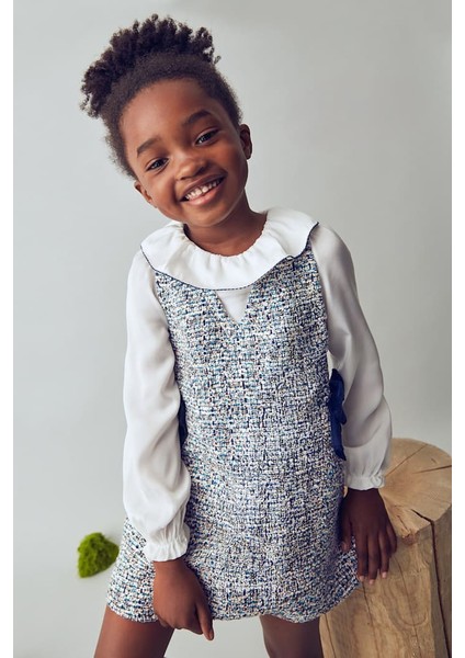 Kız Çocuk Fiyonk Detaylı Tüvit Görünümlü Jile Elbise - Mavi fırsatları