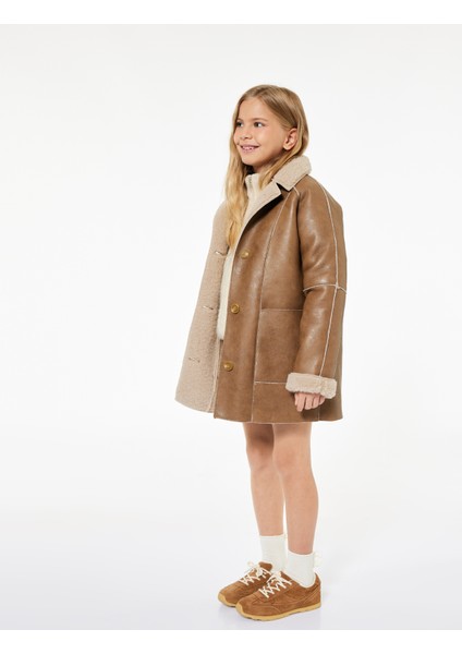 Suni Kürklü Peluş Yaka Kruvaze Uzun Suni Deri Kaban modelleri