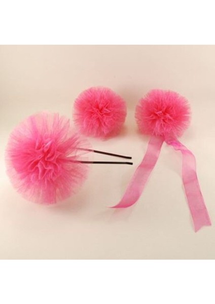 Ponponlu Nedime Bilekliği ve Nedime Tacı ve Kokart Takımı Pembe 1 Takım