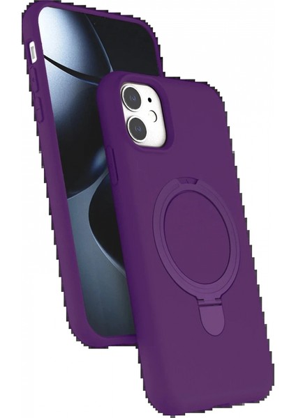Apple iPhone 11 Regal Magsafe Standlı Kapak - Derin Mor