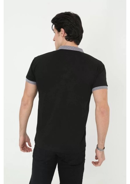 Erkek Yakalı Slim Fit Baskılı T-Shirt - Siyah fiyatları