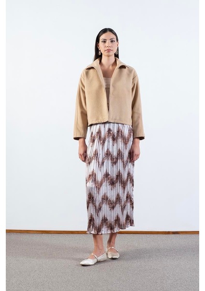 Prosperino Dik Yaka Önden Fermuarlı Mont Camel