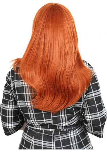 Düz Perçemli Orta Boy Fiber Sentetik Peruk - Bakır fırsatları