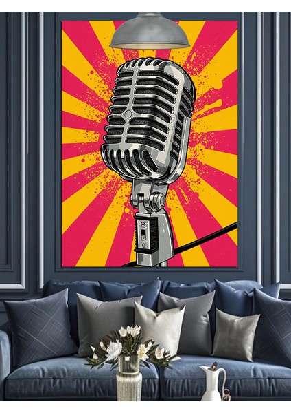 Retro Tarzda Vintage Stüdyo Mikrofonu Dekoratif Kanvas - Mdf Ahşap Tablo modelleri