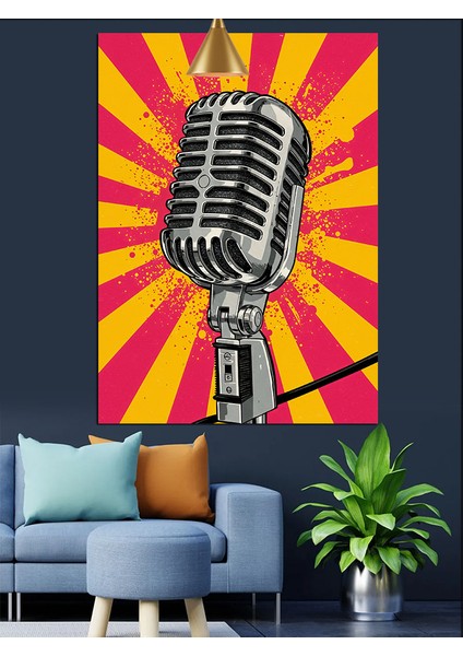 Retro Tarzda Vintage Stüdyo Mikrofonu Dekoratif Kanvas - Mdf Ahşap Tablo indirimleri