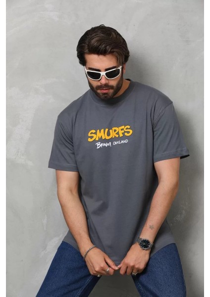 Unisex Basic Bisiklet Yaka Oversize T-Shirt - Füme fırsatları