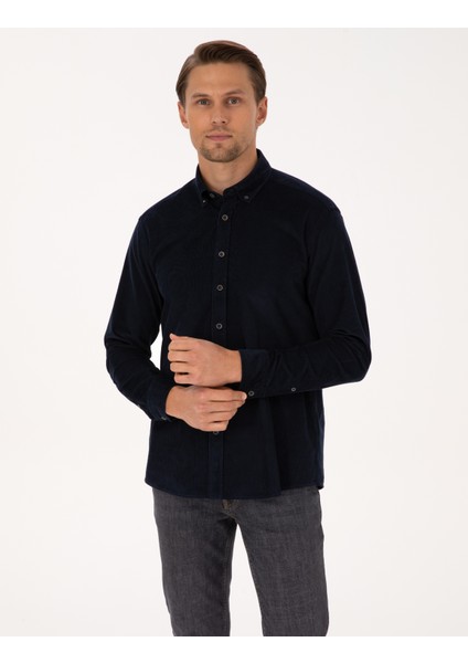Erkek Lacivert Regular Fit Uzun Kollu Gömlek 50310139-VR033