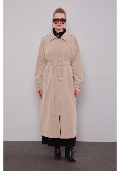 Camel Kapitone Detaylı Trençkot