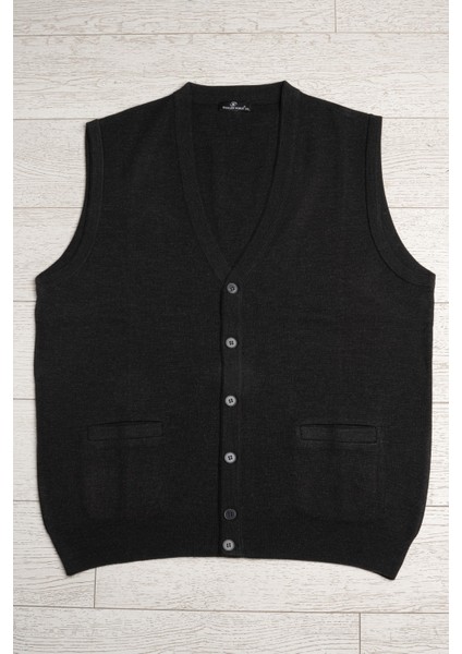 Cepli V Yaka Battal (Büyük Boy) Düğmeli Yünlü Triko Yelek modelleri