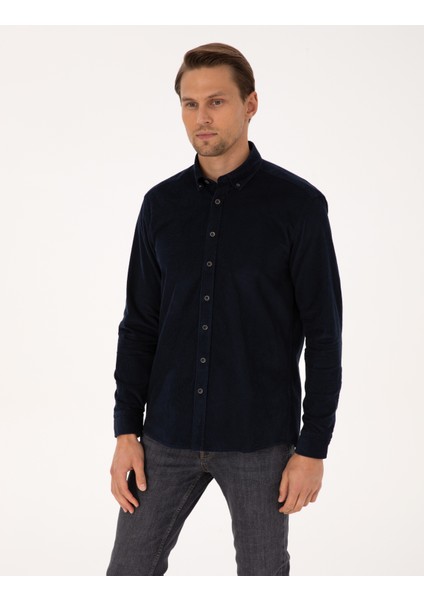 Erkek Lacivert Regular Fit Uzun Kollu Gömlek 50310139-VR033 modelleri