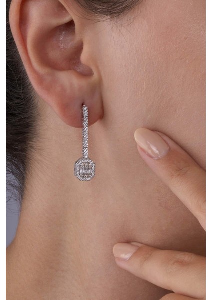 Baget Taşlı Rodyum Kaplama 925 Ayar Gümüş Küpe modelleri