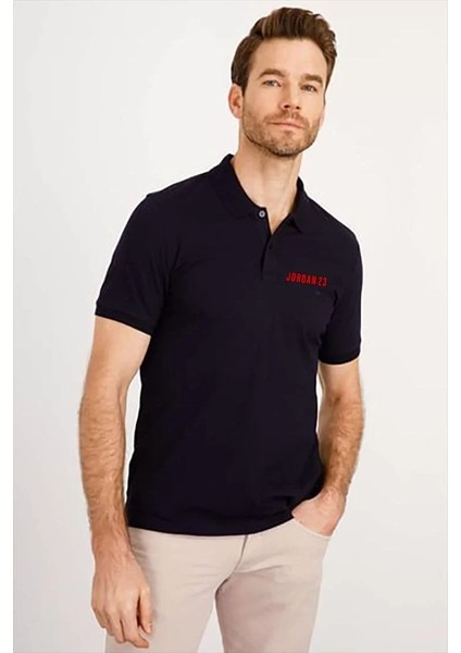 Yakası Düğmeli Yakalı Pike Baskılı T-Shirt - Beyaz