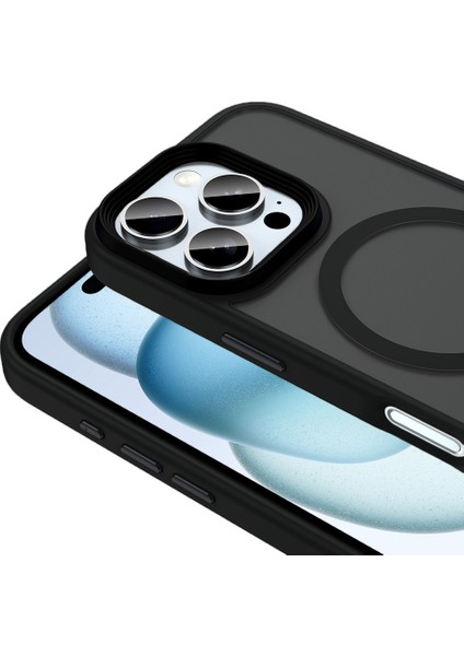 iPhone 16 Pro Max Kılıf Mat Arka Yüzey Wireless Şarj Özellikli Zore Flet M-Safe Kapak +Safir Kamera Lens + Hayalet Ekran Koruyucu fiyatları