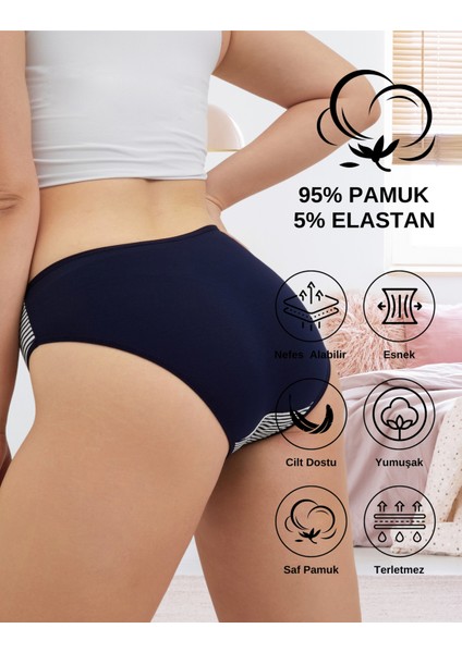 Pamuklu Kadın Külot Slip Empirme Baskılı Yüksek Bel Iç Çamaşırı - 5'li Paket - Lacivert, Xl modelleri