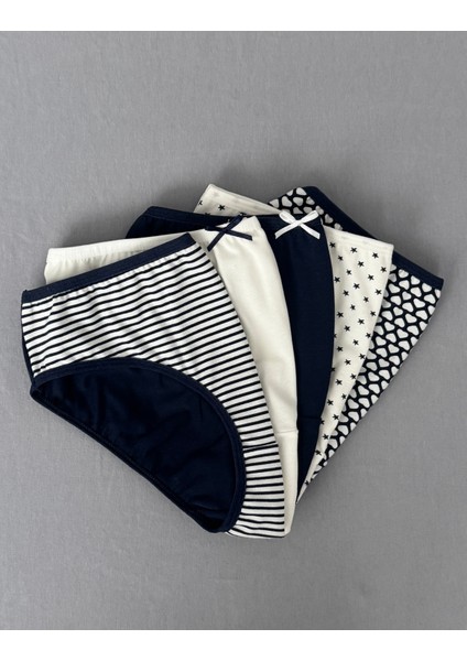 Pamuklu Kadın Külot Slip Empirme Baskılı Yüksek Bel Iç Çamaşırı - 5'li Paket - Lacivert, Xl indirimleri
