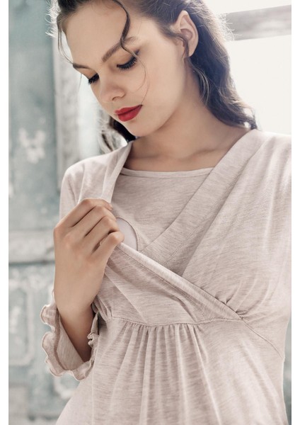 Kadın Uzun Kollu Esnek Pamuklu Kumaş Hamile Pijama Takımı 13201 modelleri