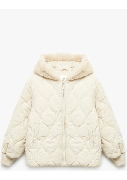 Uzun Kollu Polar Astarlı Fermuarlı Kapitone Kapşonlu Mont