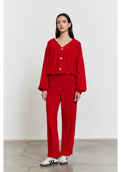Havlu Kumaş Pantolon Kırmızı