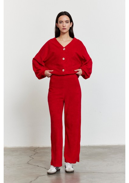 Havlu Kumaş Pantolon Kırmızı modelleri