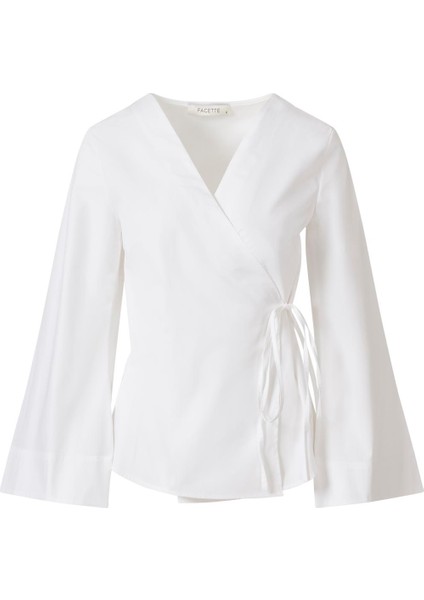 Yandan Bağlamalı Poplin Gömlek Beyaz