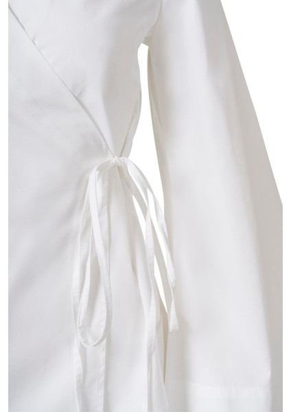 Yandan Bağlamalı Poplin Gömlek Beyaz fiyatları