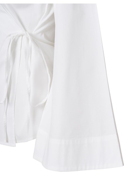 Yandan Bağlamalı Poplin Gömlek Beyaz fırsatları