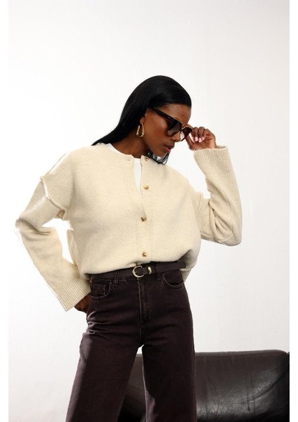 Bej Bisiklet Yaka Triko Hırka 2554