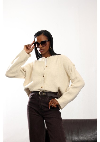 Bej Bisiklet Yaka Triko Hırka 2554 fırsatları