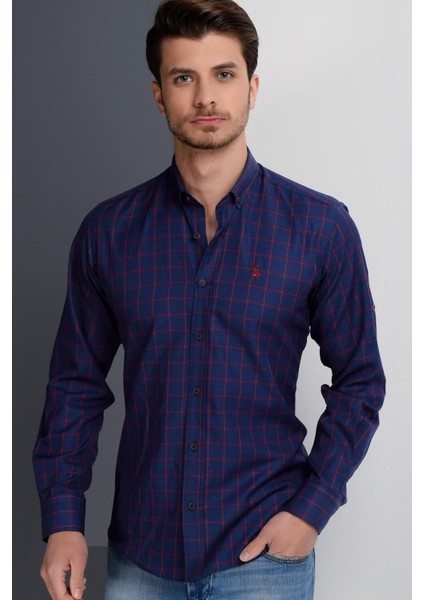 G958 Dewberry Erkek Gömlek-Bordo-Lacivert fiyatları