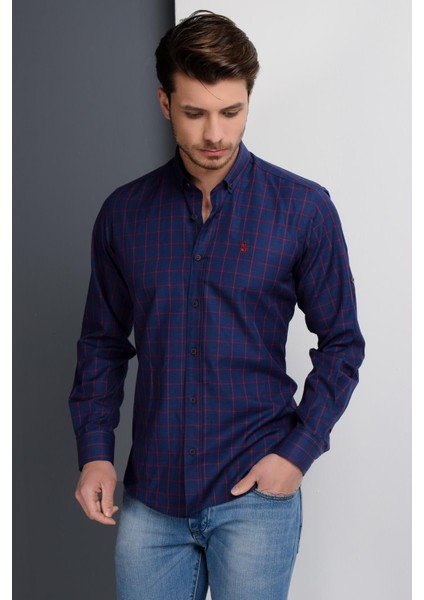 G958 Dewberry Erkek Gömlek-Bordo-Lacivert fırsatları