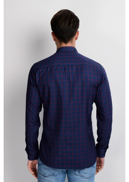 G958 Dewberry Erkek Gömlek-Bordo-Lacivert indirimleri