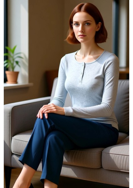 Kadın Moda Şık Regular Havuz Yaka Slim Kalıp Örme Çıtçıtlı Fitted Vücuda Oturan Fitilli Esnek Bluz