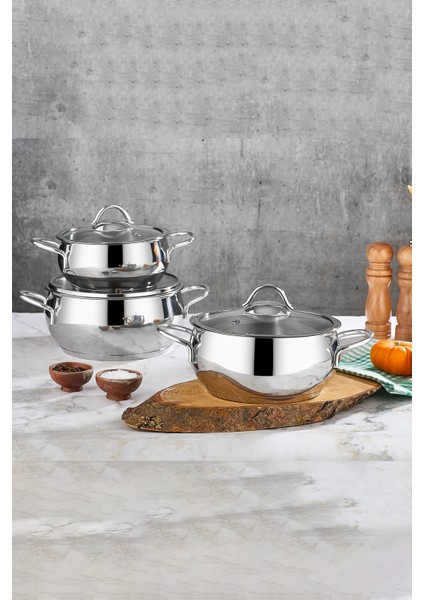 Pro Line 18/10 Paslanmaz Çelik Tencere Seti 6 Parça Silver