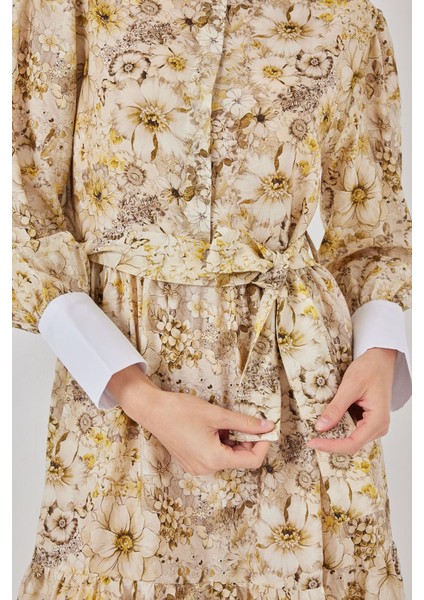 Kadın Bdart Viskon Karışımlı Düğmeli Desenli Maxi Elbise Limon Sarısı indirimleri