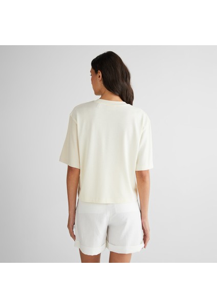 Kadın Beyaz Bisiklet Yaka Renk Bloklu T-Shirt fiyatları