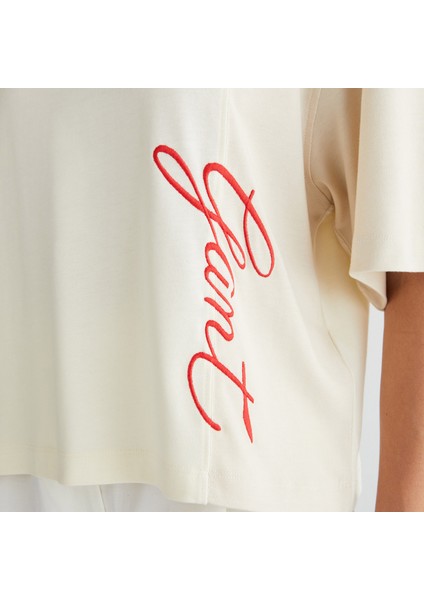 Kadın Beyaz Bisiklet Yaka Renk Bloklu T-Shirt indirimleri