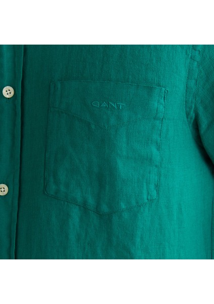 Erkek Yeşil Regular Fit Düğmeli Yaka Keten Gömlek indirimleri