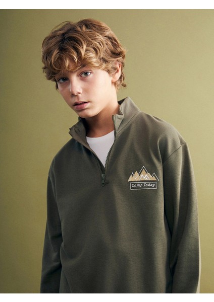 Lcw Kids Haki Dik Yaka Erkek Çocuk Sweatshirt